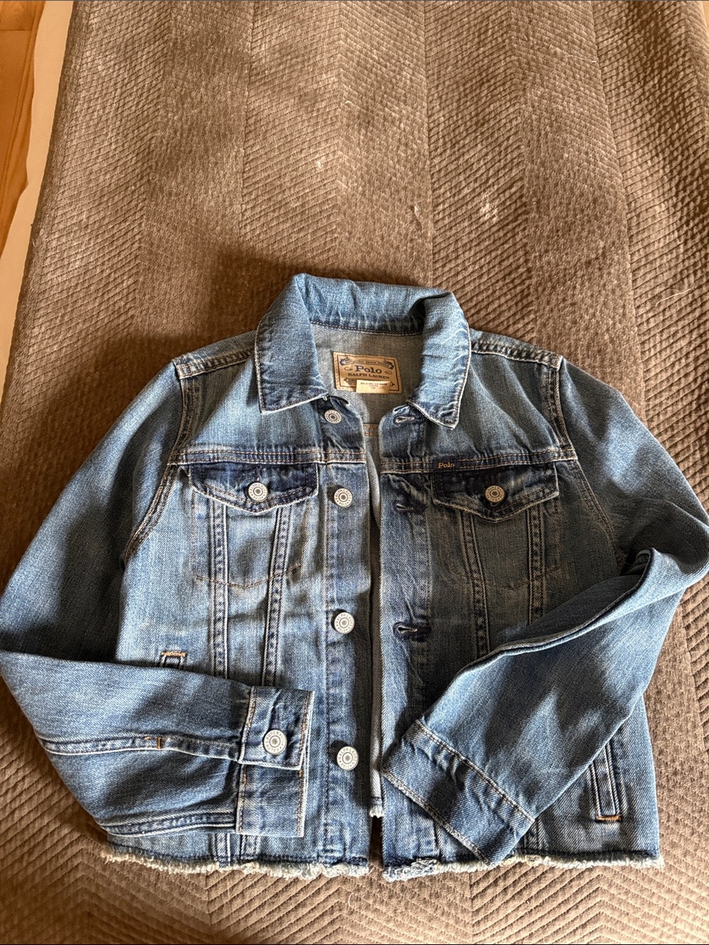Young girls Ralph Lauren Polo Light Blue Denim Jacket with Tan Leather Label